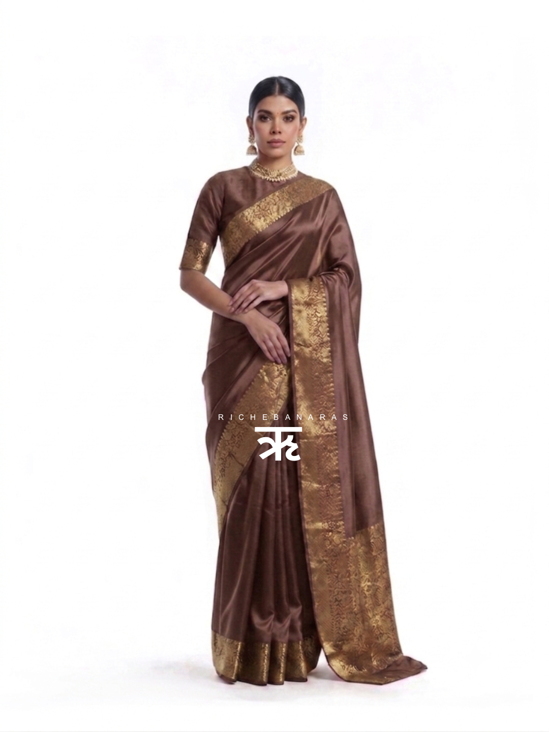 the Cocoa Dusk Banarasi Chineeya Silk Saree