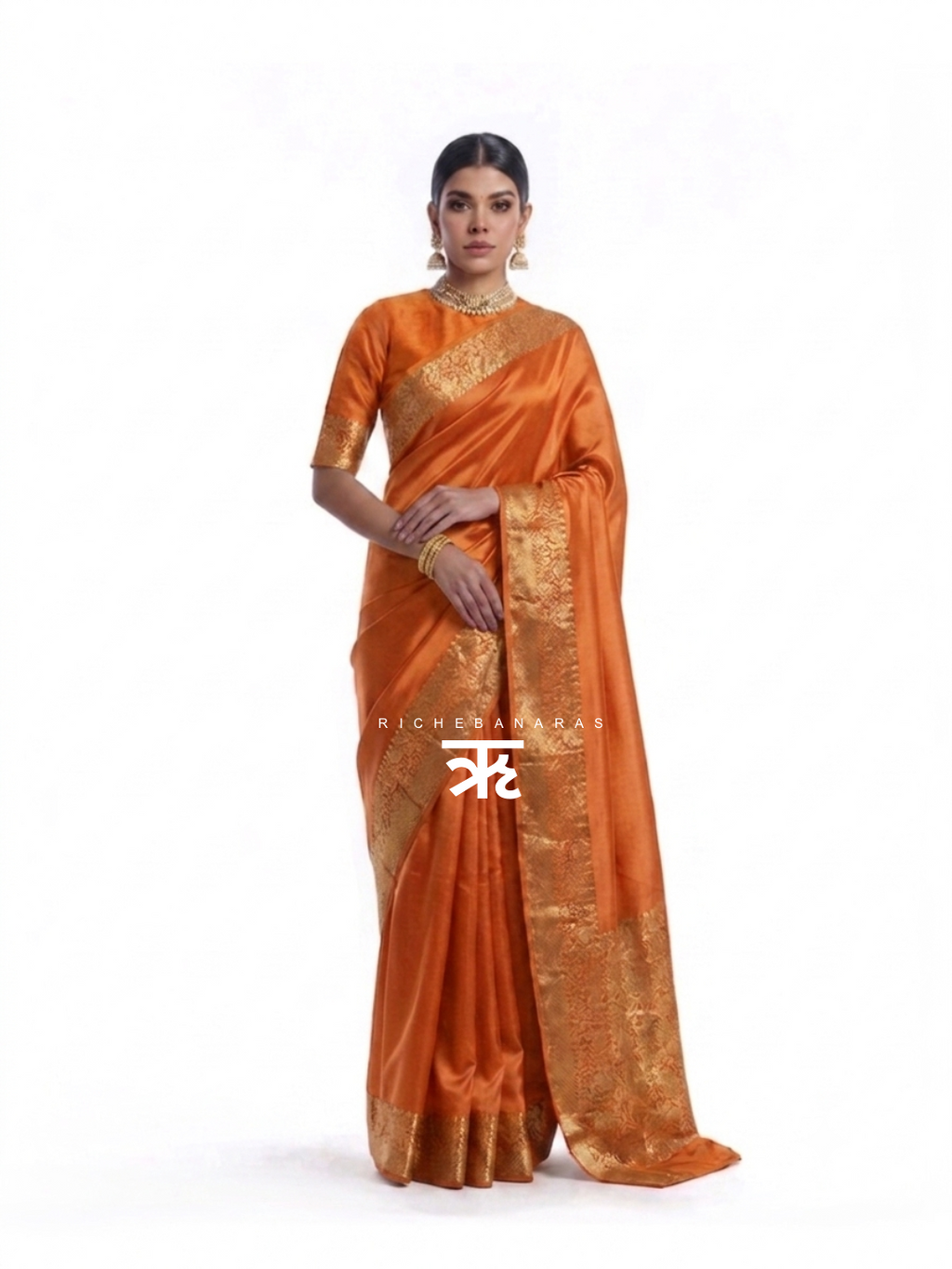 The Burnt Apricot Banarasi Chineeya Silk Saree