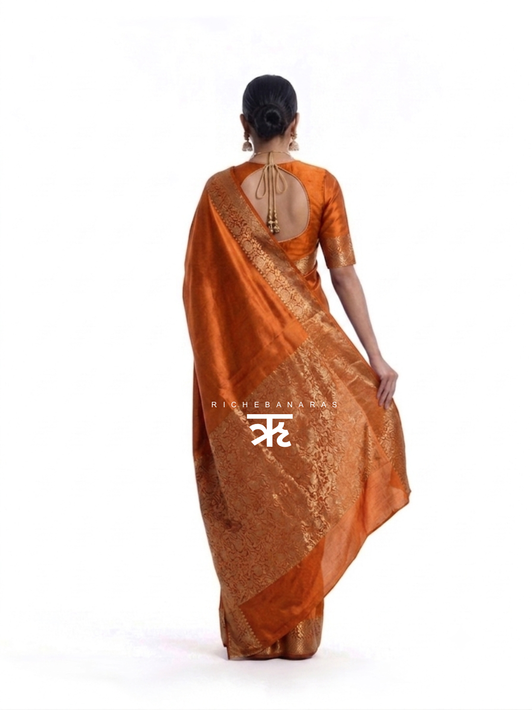 The Burnt Apricot Banarasi Chineeya Silk Saree