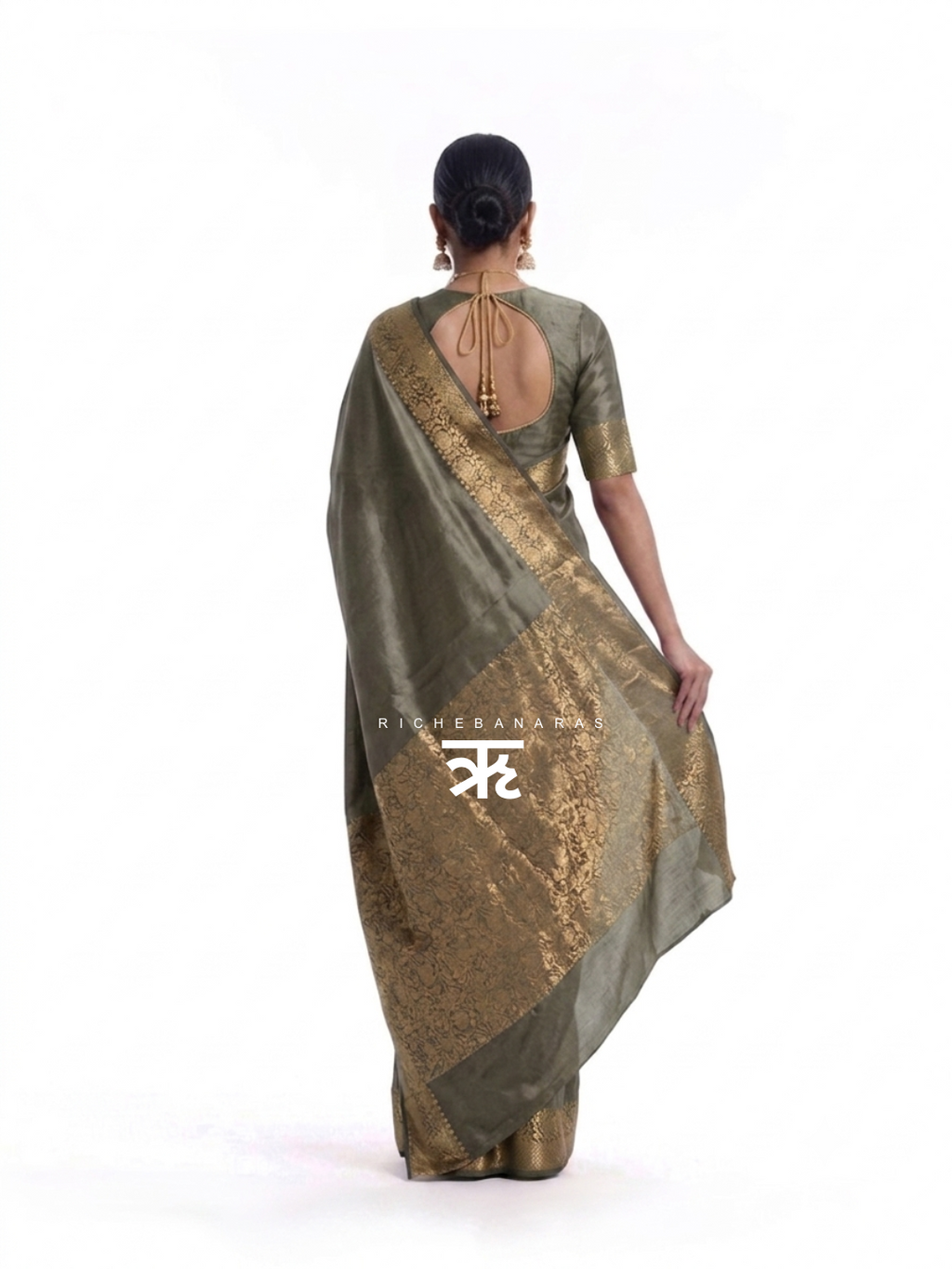 The Sage Ash Banarasi Chiniya Silk Saree