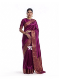 Merlot Mulberry Banarasi Chineeya Silk Saree