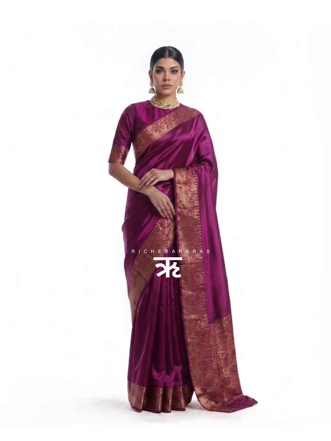 Merlot Mulberry Banarasi Chineeya Silk Saree