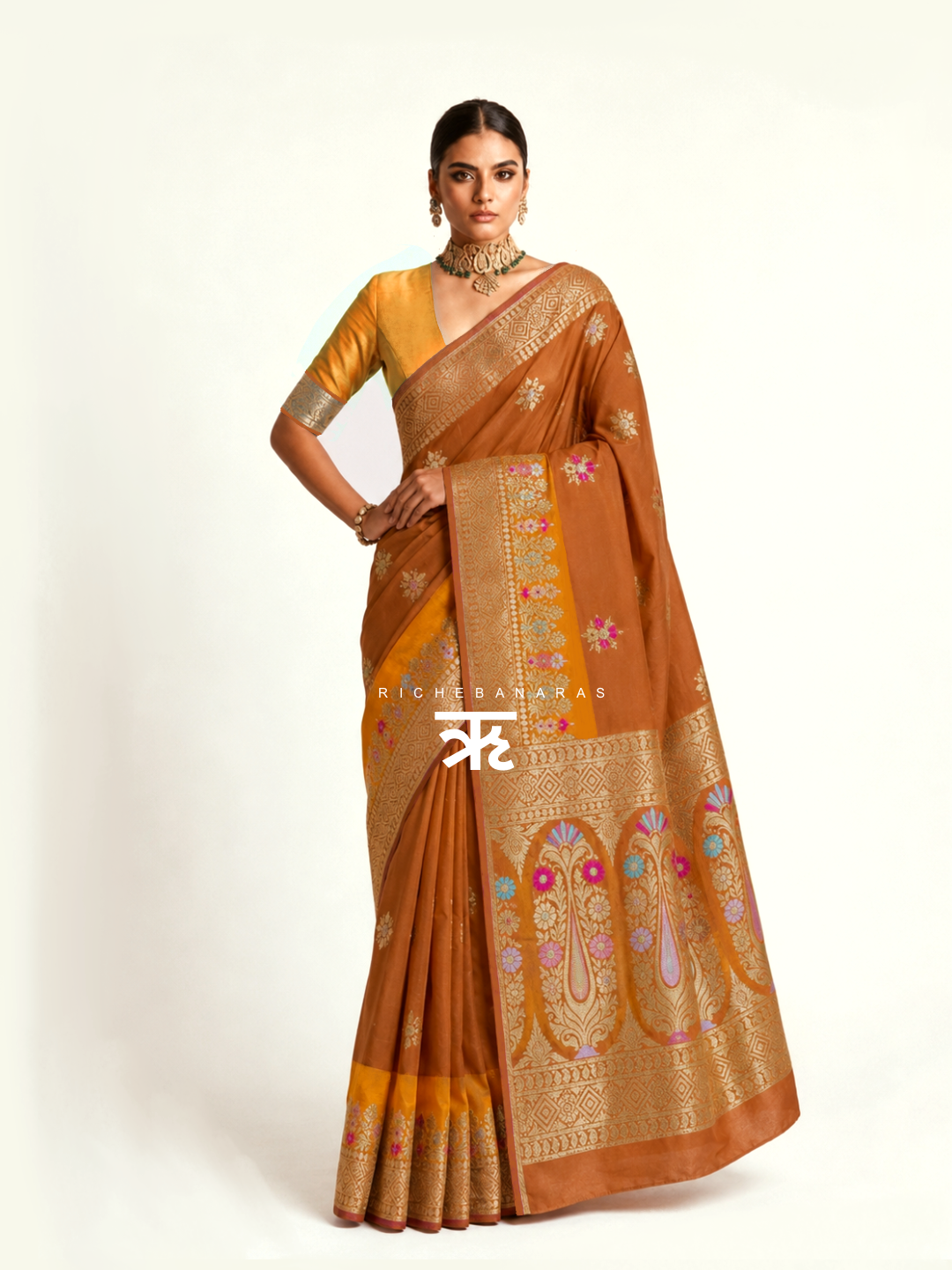 Bronze Élan Meenakari Art Silk Banarasi Saree