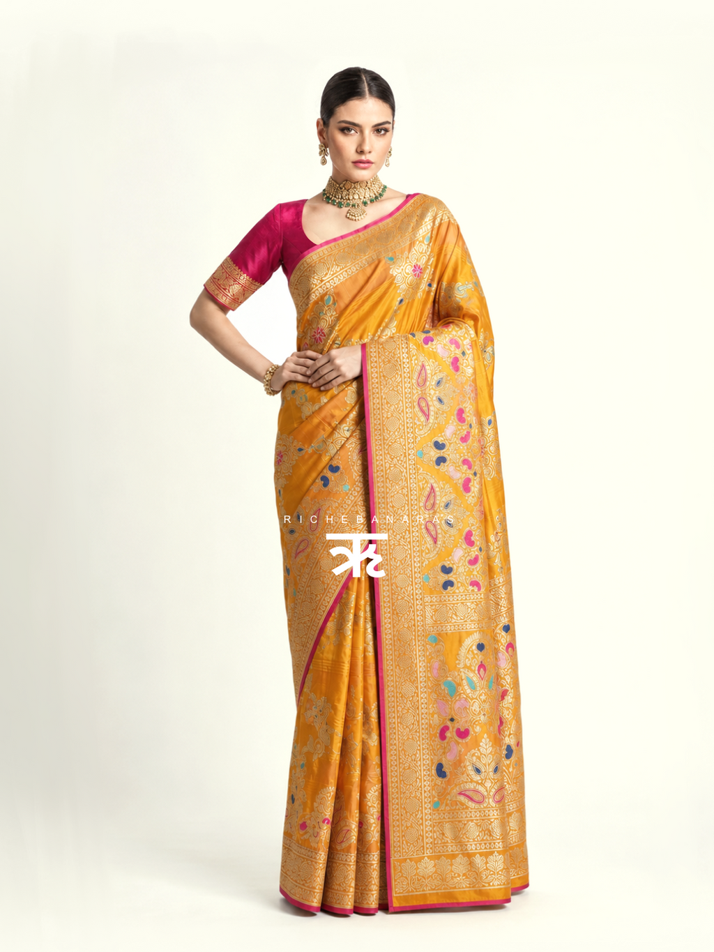 Marigold Opus Meenakari Art Silk Banarasi Saree