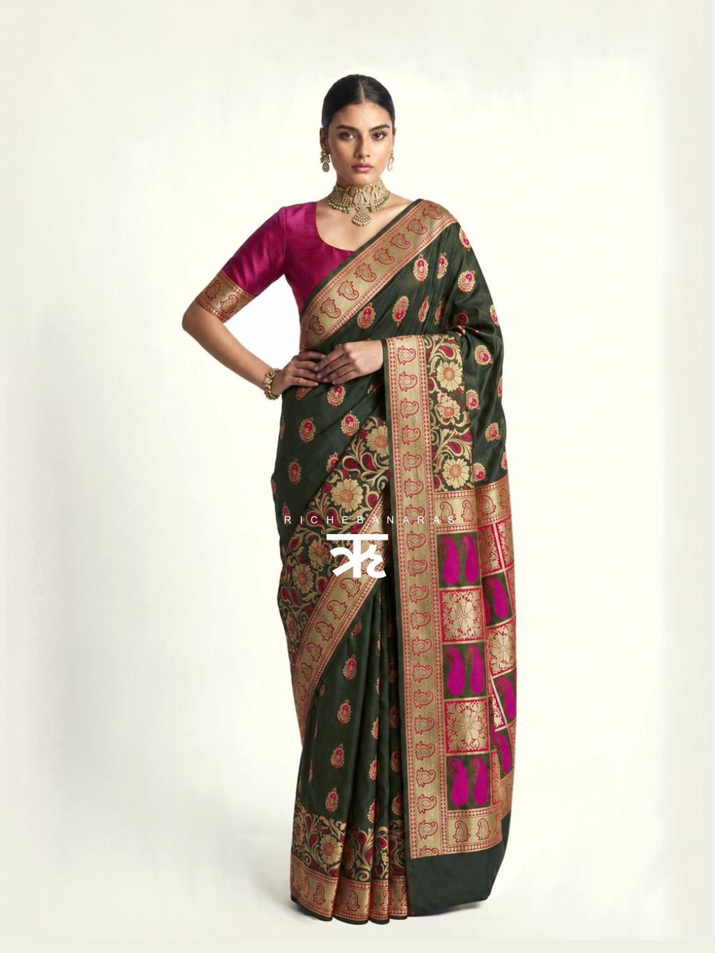 Juniper Noir Meenakari Art Silk Banarasi Saree