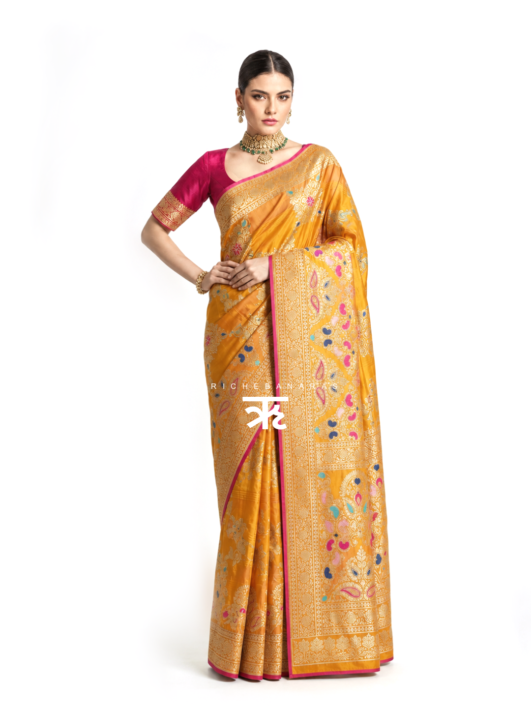 Marigold Opus Meenakari Art Silk Banarasi Saree