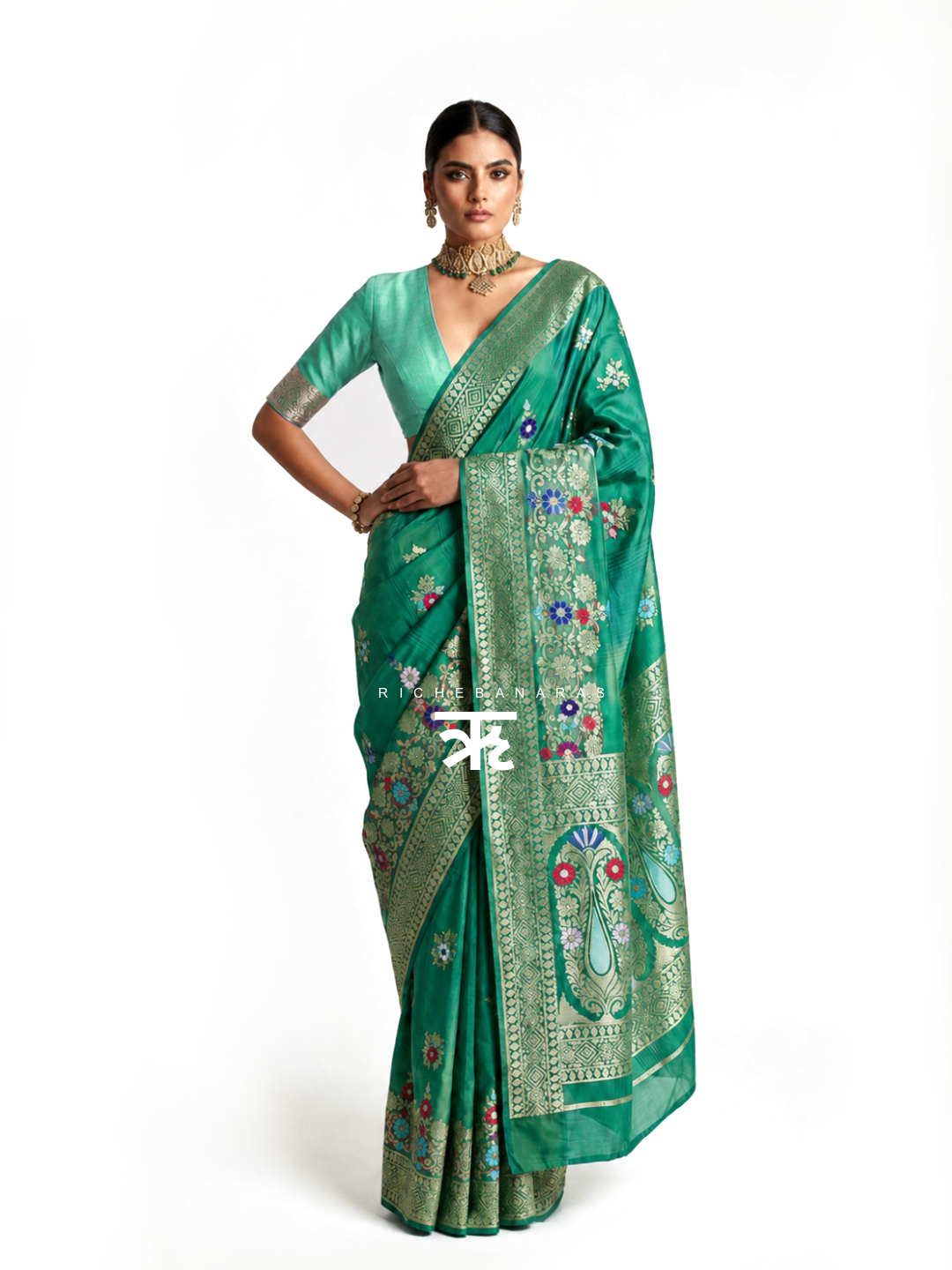 Aventurine Meenakari Art Silk Banarasi Saree