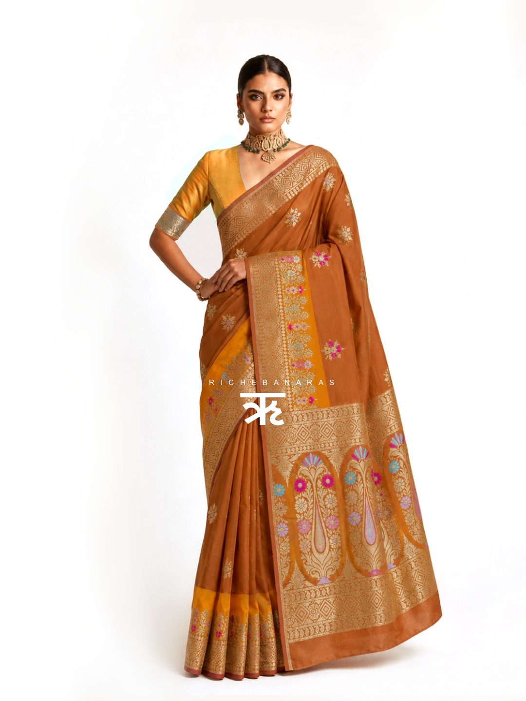 Bronze Élan Meenakari Art Silk Banarasi Saree