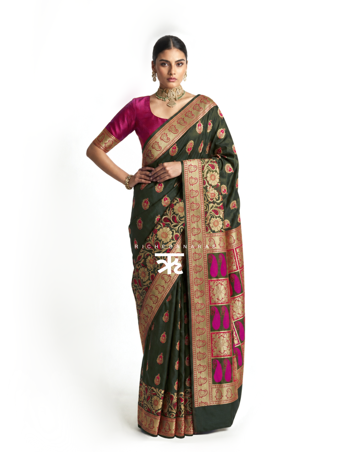 Juniper Noir Meenakari Art Silk Banarasi Saree